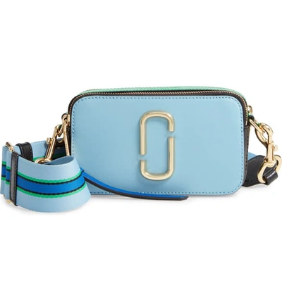 Shop Marc Jacobs Snapshot Leather Crossbody Bag In Misty Blue Multi