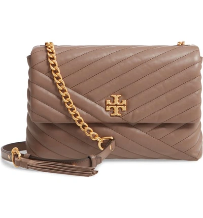 Shop Tory Burch Kira Chevron Quilted Leather Shoulder Bag In Classic Taupe