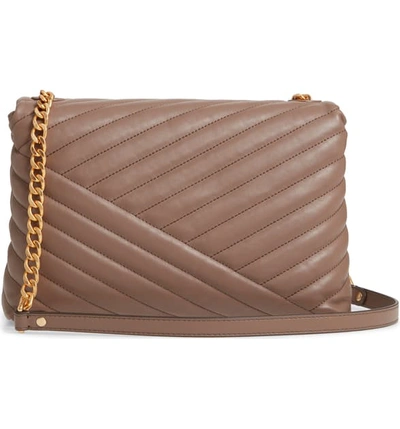 Shop Tory Burch Kira Chevron Quilted Leather Shoulder Bag In Classic Taupe