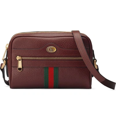 Shop Gucci Minimini Leather Crossbody Bag In Vintage Bord/ Vert Red Vert