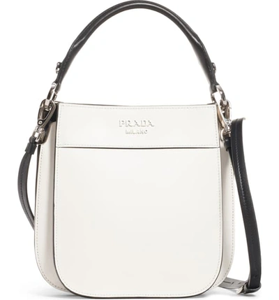 Shop Prada Small City Leather Hobo Bag In Bianco/ Nero