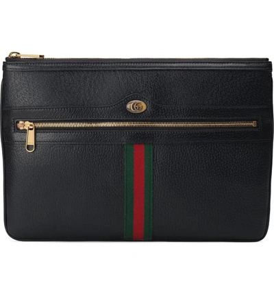 Shop Gucci Leather Pouch In Nero/ Vert Red Vert