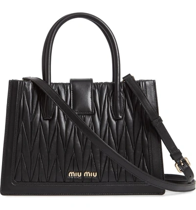 Shop Miu Miu Confidential Matelasse Quilted Lambskin Leather Satchel - Black In Nero