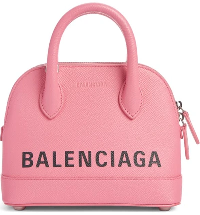 Shop Balenciaga Extra Extra Small Ville Logo Leather Crossbody Satchel In Bubble Gum/ Black