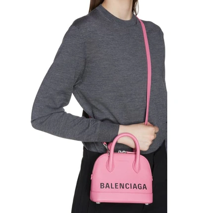 Shop Balenciaga Extra Extra Small Ville Logo Leather Crossbody Satchel In Bubble Gum/ Black