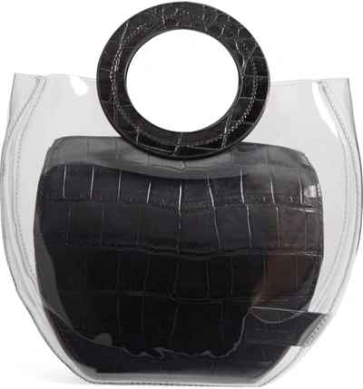 Shop Staud Frida Transparent Handbag - Black In Clear/ Black Croc