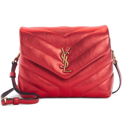 Shop Saint Laurent Toy Loulou Matelasse Leather Crossbody Bag In Rouge Metal