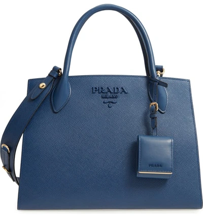 Shop Prada Large Monochrome Saffiano Leather Satchel In Bluette