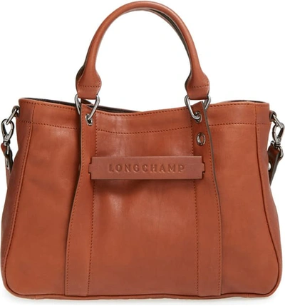 Shop Longchamp 'small 3d' Leather Tote - Brown In Cognac