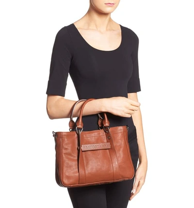 Shop Longchamp 'small 3d' Leather Tote - Brown In Cognac