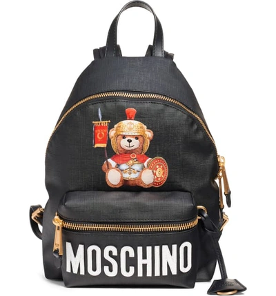 Shop Moschino Gladiator Teddy Backpack In Fantasy Print Black