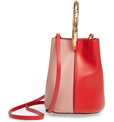 Shop Marni Two-tone Leather Hammered Top Handle Bag In Tulip/ Apricot