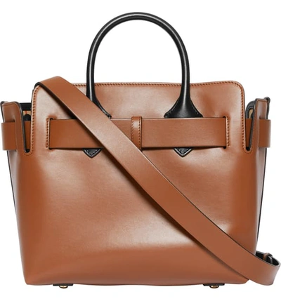 Shop Burberry Small Triple Stud Leather Belt Tote In Malt Brown