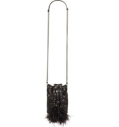 Shop Christian Louboutin Marie Jane Lace Bucket Bag - Black In Black/ Black/ Jet Hem