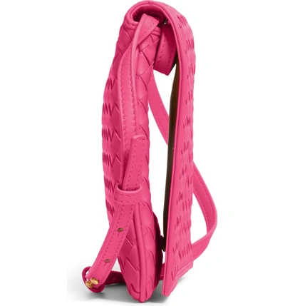 Shop Bottega Veneta Intrecciato Leather Crossbody Flap Bag - Pink In Neon/ Neon/ Gold