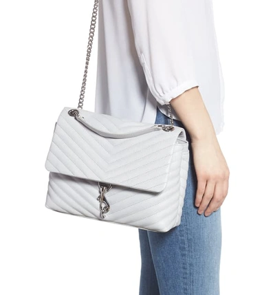 Shop Rebecca Minkoff Edie Metallic Leather Shoulder Bag - Grey In Ice Grey