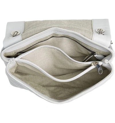 Shop Rebecca Minkoff Edie Metallic Leather Shoulder Bag - Grey In Ice Grey