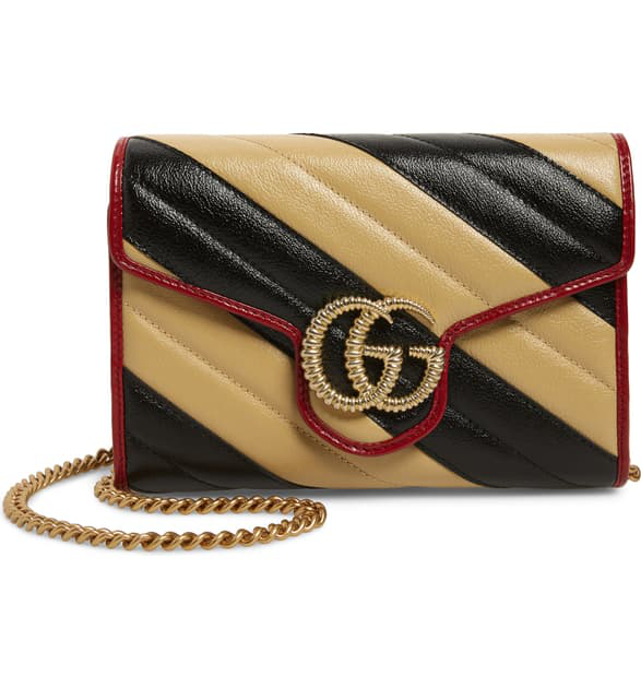 Gucci Matelasse Leather Wallet On Chain In Nero Dia Beige/ Rom Cerise |  ModeSens