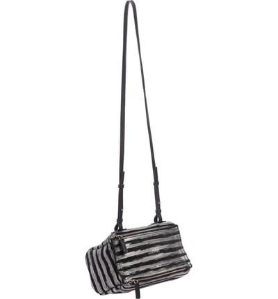 Shop Givenchy Mini Pandora Metallic Stripe Leather Shoulder Bag In Silver/ Black