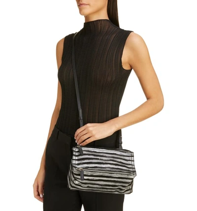 Shop Givenchy Mini Pandora Metallic Stripe Leather Shoulder Bag In Silver/ Black