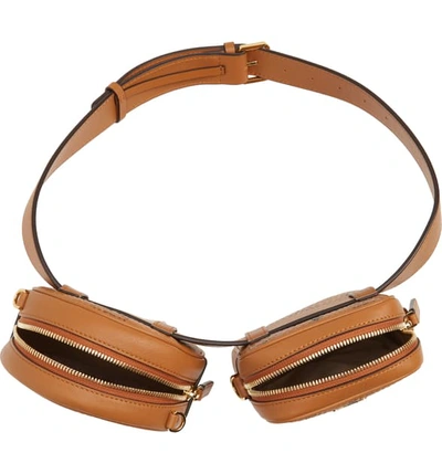 Shop Mcm Essential Visetos Original Double Belt Bag - Brown In Cognac