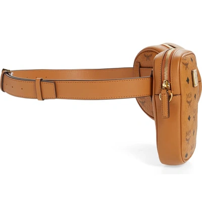 Shop Mcm Essential Visetos Original Double Belt Bag - Brown In Cognac