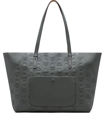 Shop Mcm Medium Klara Monogram Leather Shopper In Charcoal