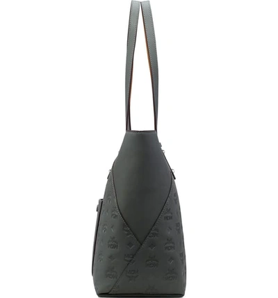 Shop Mcm Medium Klara Monogram Leather Shopper In Charcoal