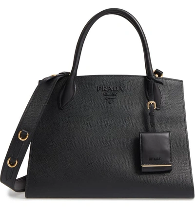 Shop Prada Large Monochrome Saffiano Leather Satchel In Nero