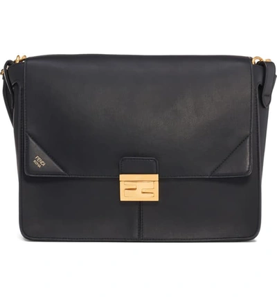 Shop Fendi Large Kan U Leather Shoulder Bag In Nero/ Oro Vibrato