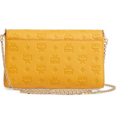 Shop Mcm Millie Medium Calfskin Leather Wallet On A Chain - Yellow In Golden Mango