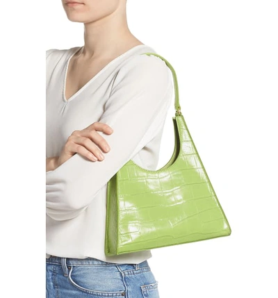 Shop Staud Small Rey Leather Shoulder Bag In Pistachio