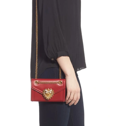 Shop Dolce & Gabbana Micro Devotion Leather Crossbody Bag - Red In Rosso Papavero