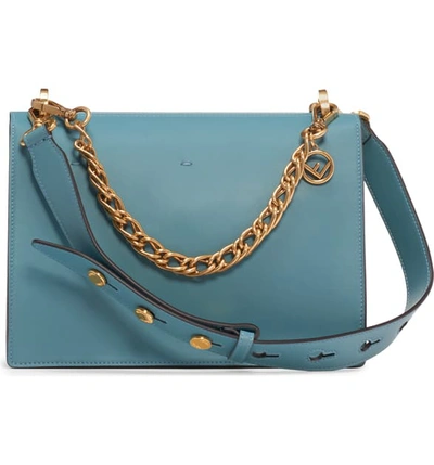 Shop Fendi Medium Kan U Leather Shoulder Bag In Blue/ Oro Vibrato