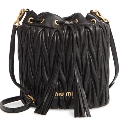 Shop Miu Miu Small Matelasse Leather Bucket Bag In Nero