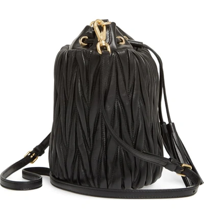 Shop Miu Miu Small Matelasse Leather Bucket Bag In Nero