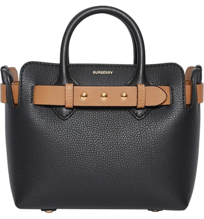 Shop Burberry Mini Belt Triple Stud Leather Tote In Black