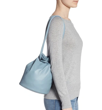 Shop Mansur Gavriel Lambskin Leather Drawstring Pouch In Grey Blue