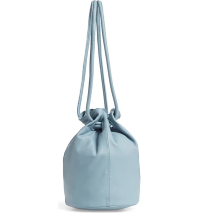 Shop Mansur Gavriel Lambskin Leather Drawstring Pouch In Grey Blue