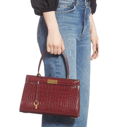 Tory Burch Small Lee Radziwill Croc Embossed Leather Satchel - Red In  Claret | ModeSens