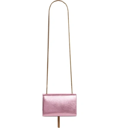 Shop Saint Laurent Small Kate Metallic Leather Crossbody Bag In Vegas Pink