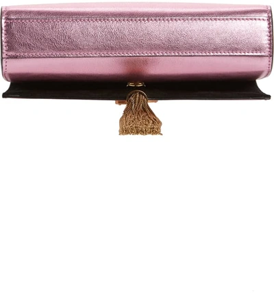 Shop Saint Laurent Small Kate Metallic Leather Crossbody Bag In Vegas Pink