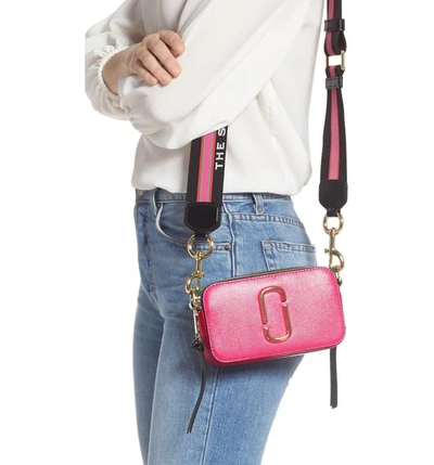 Shop Marc Jacobs Snapshot Leather Crossbody Bag In Diva Pink Multi