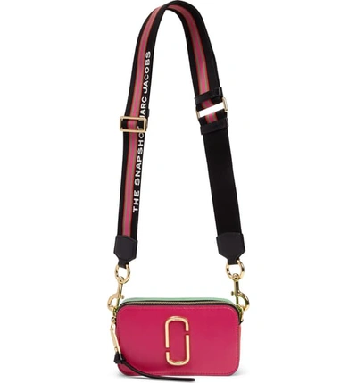 Shop Marc Jacobs Snapshot Leather Crossbody Bag In Diva Pink Multi