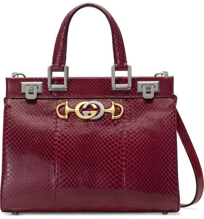 Shop Gucci Smallgenuine Snakeskin Satchel In Antique Bordeaux