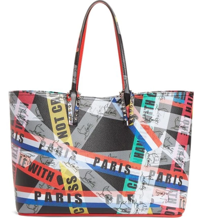 Shop Christian Louboutin Loubiballage Calfskin Leather Tote - Black In Black Multi