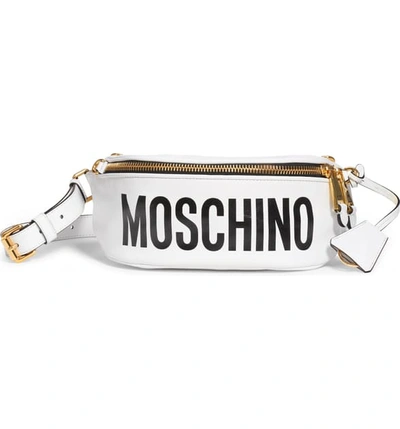 Shop Moschino Gladiator Teddy Leather Belt Bag In Fantasy Print White