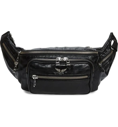 Zadig & Voltaire Banane Crush Leather Belt Bag In Noir | ModeSens