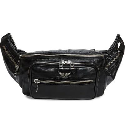 Shop Zadig & Voltaire Banane Crush Leather Belt Bag In Noir