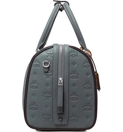 Mcm Boston Essential Monogrammed Leather Satchel In Charcoal